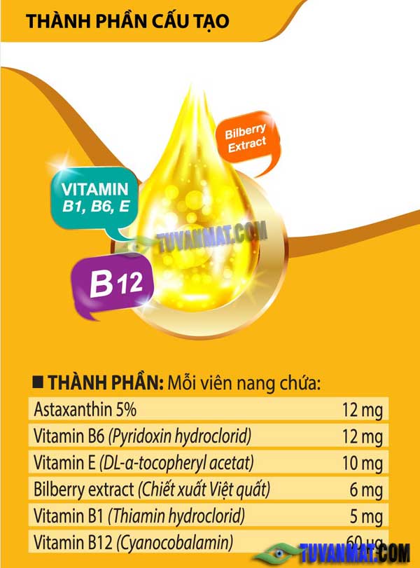 Các thành phần chống oxy hóa và hỗ trợ mắt trong thuốc bổ mắt Helios